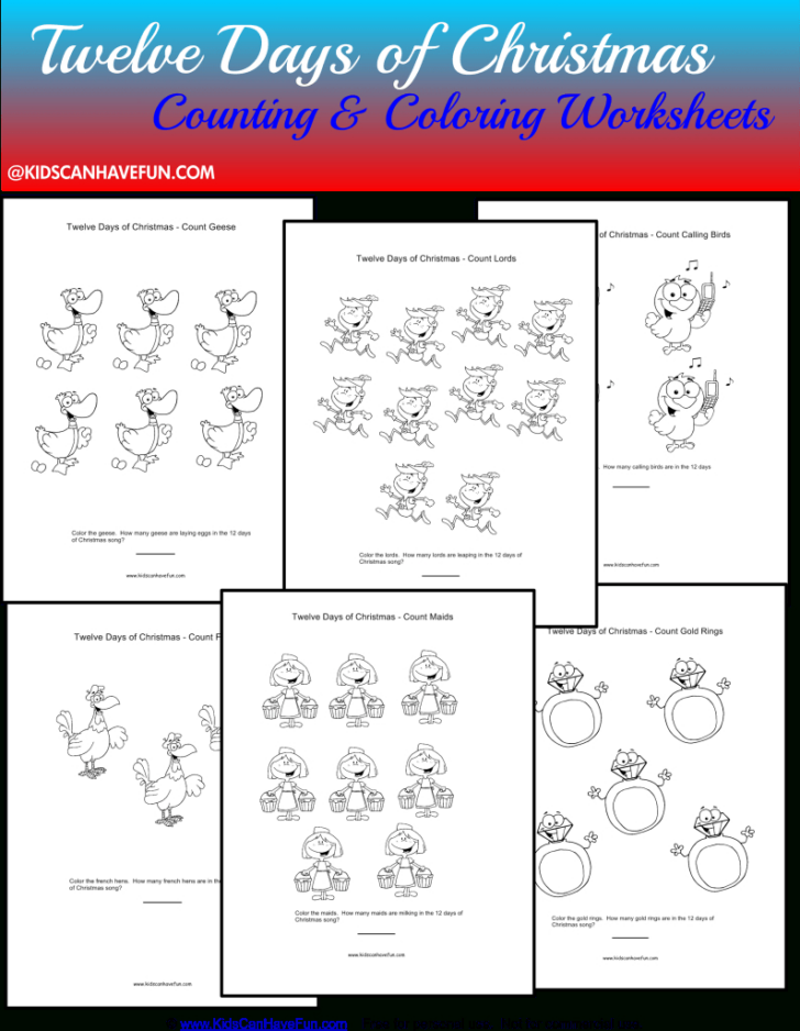 Twelve Days of Christmas Worksheets Math