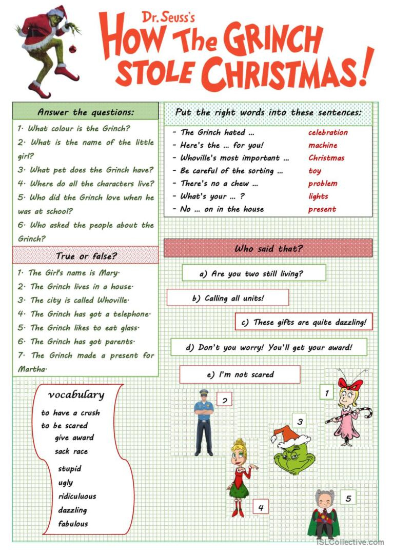 The Christmas Worksheet About  Mr…: English Esl Worksheets Pdf intended for The Grinch Who Stole Christmas Worksheets