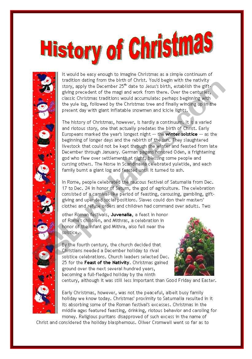 The History Of Christmas - 4 Pages - Esl Worksheetmarsala inside The History Of Christmas Worksheets