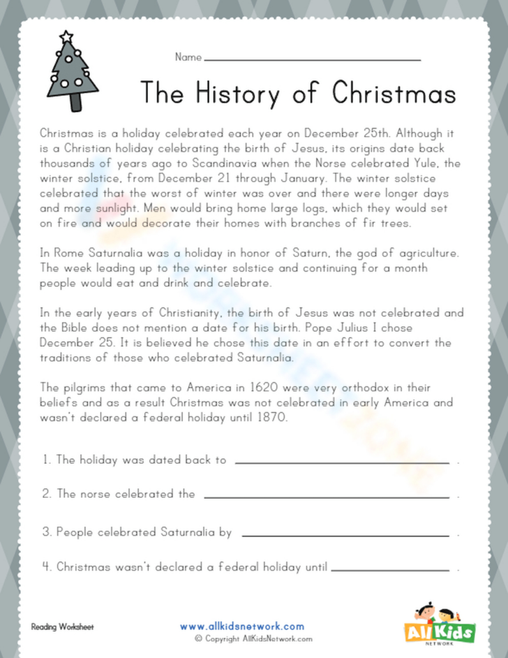 The History of Christmas Worksheets The History of Christmas Worksheets