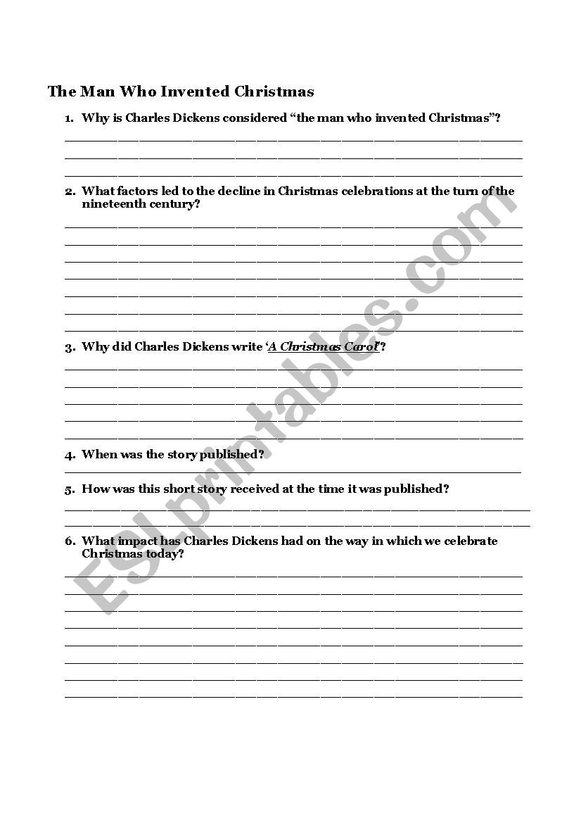 The Man Who Invented Christmas ( Charles Dickens) - Esl Worksheet inside The Man Who Invented Christmas Worksheets