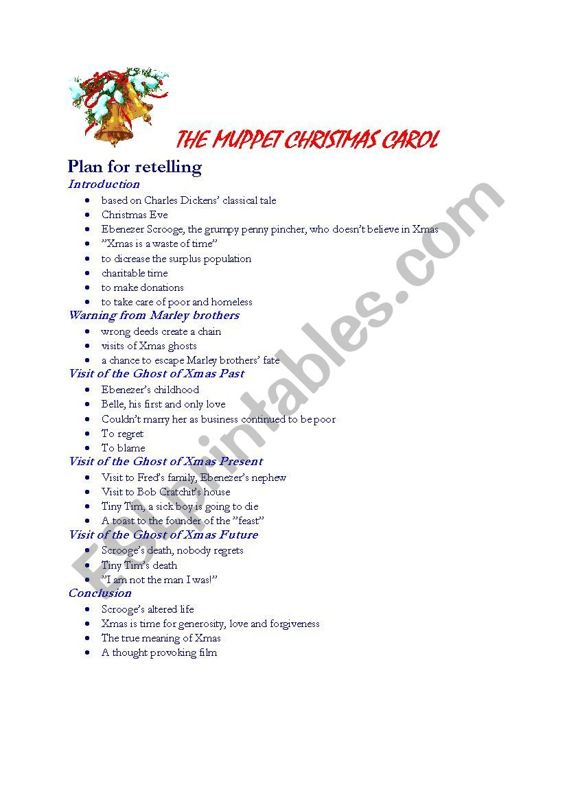 The Muppet Christmas Carol (Plan For Retelling) - Esl Worksheet for Muppets Christmas Carol Worksheets