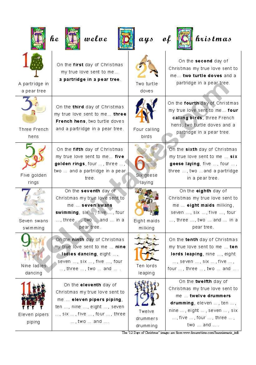 The Twelve Days Of Christmas - Esl Worksheetalien Boy with 12 Days Of Christmas Worksheets Answers