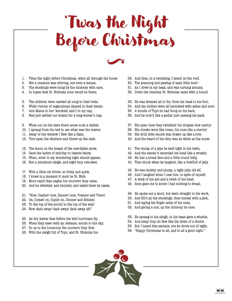 Twas The Night Before Christmas Printables | Printabulls throughout The Night Before Christmas Worksheets
