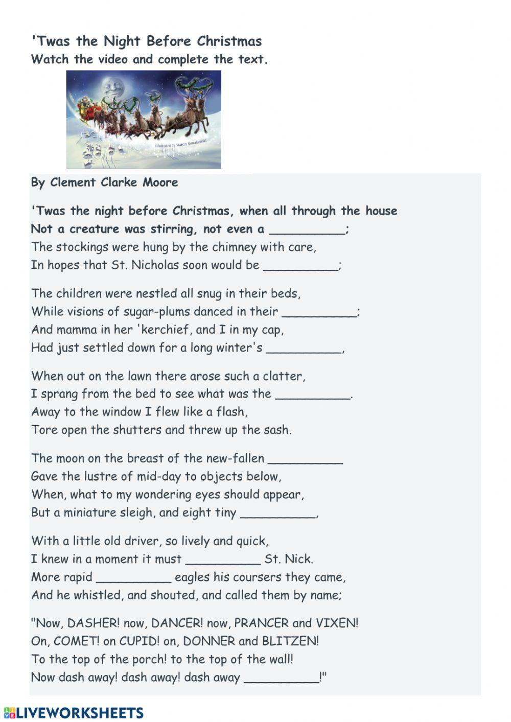 Twas The Night Before Christmas Worksheet - Worksheets Library throughout The Night Before Christmas Worksheets