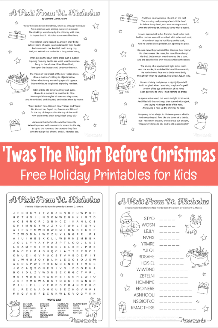 Twas the Night Before Christmas Worksheets Free Twas the Night Before Christmas Worksheets Free