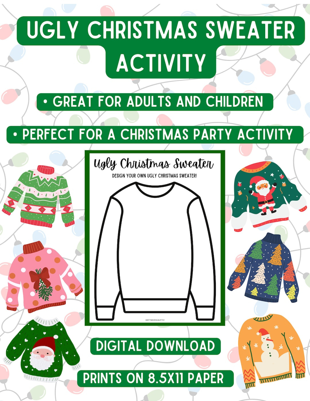 Ugly Christmas Sweater Activity - Etsy throughout Ugly Christmas Sweaters Beyond the Worksheets