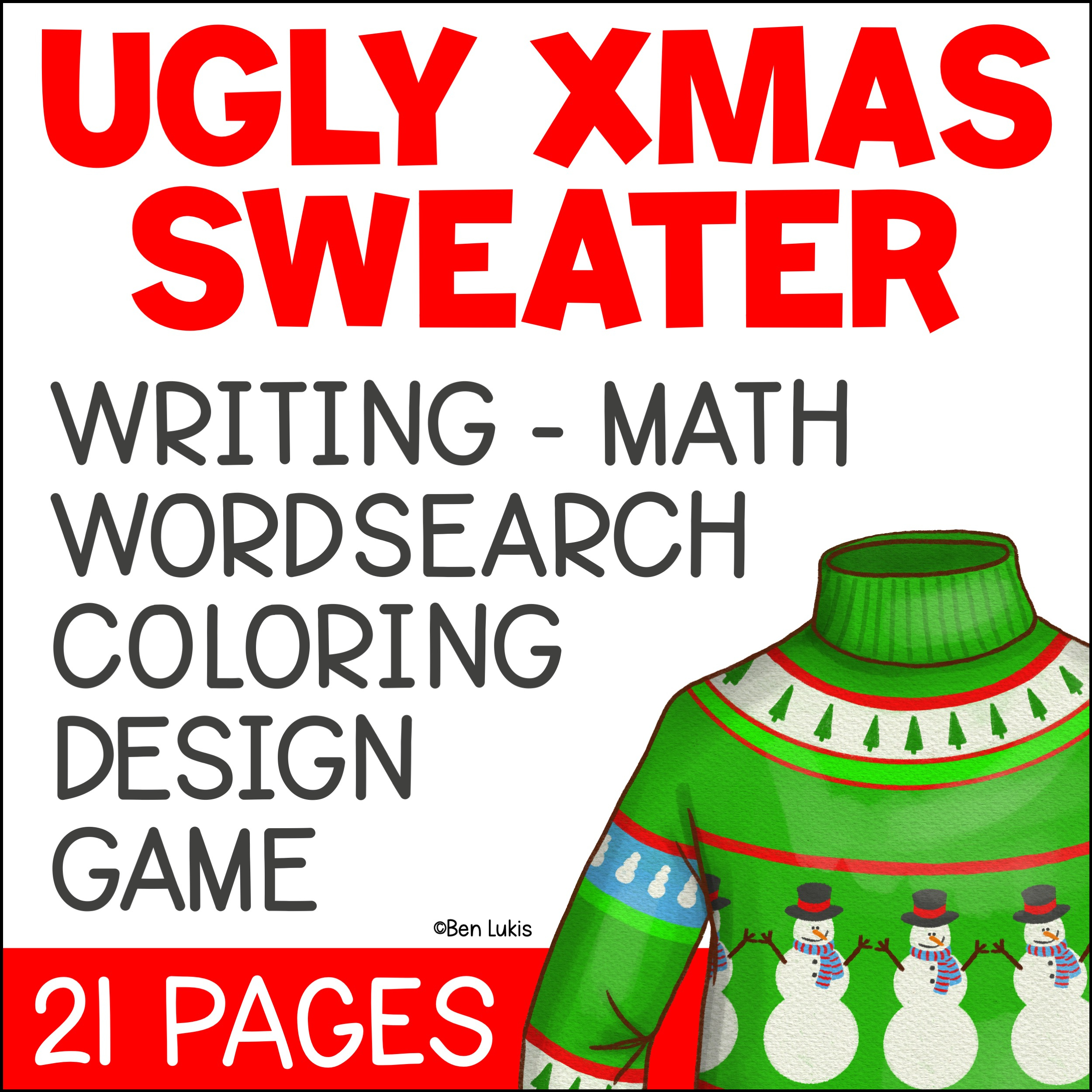 Ugly Christmas Sweater Design, Writing, Maths, Word Search &amp;amp; Colouring  Activities - Australian Teachers Marketplace within Ugly Christmas Sweater Math Worksheets Answers