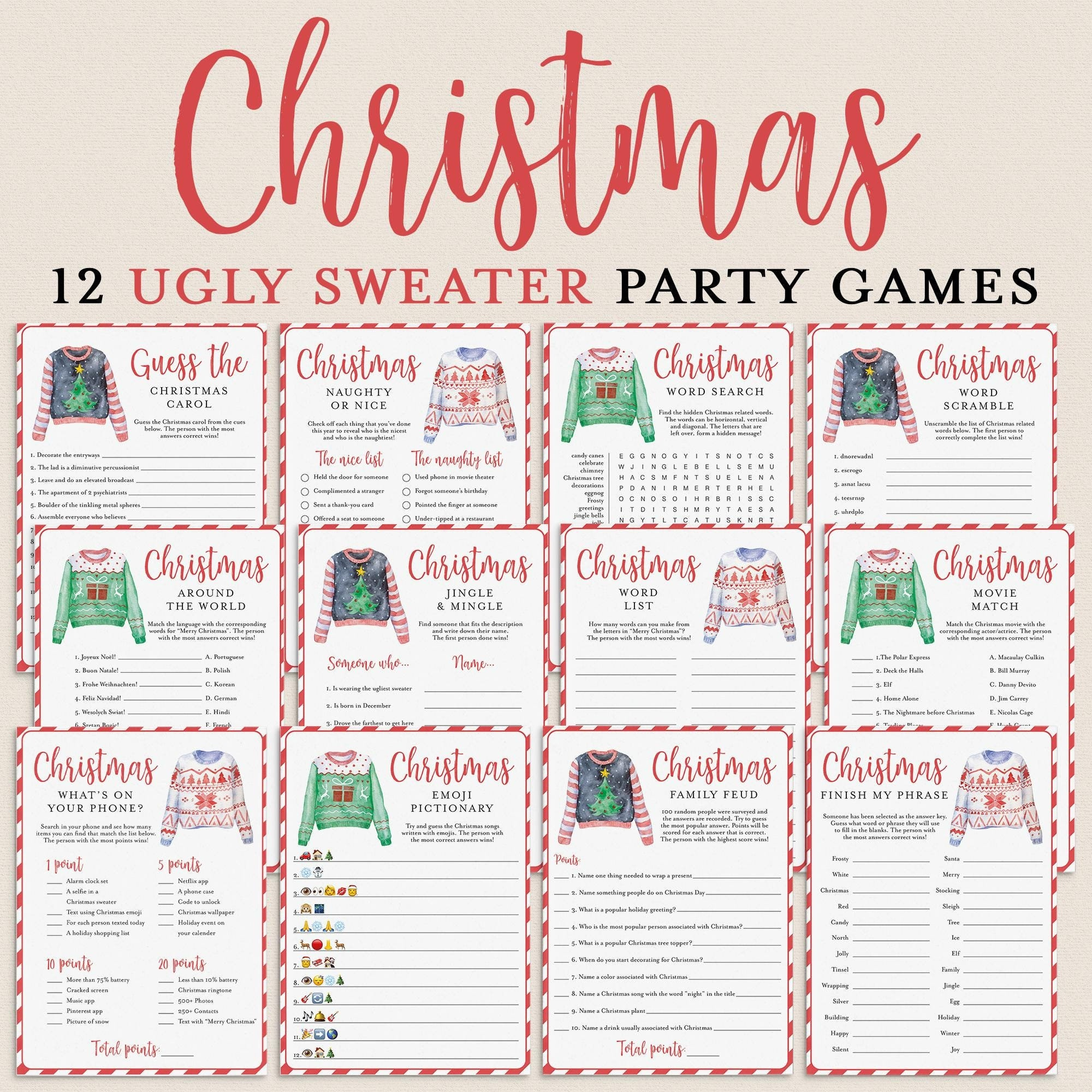 Ugly Christmas Sweater Score Sheet - Etsy inside Ugly Christmas Sweater Beyond the Worksheets Answers