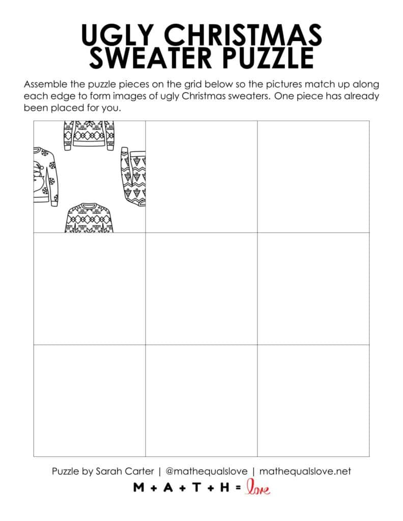 Ugly Christmas Sweater Square Edge Matching Puzzle | Math = Love for Ugly Christmas Sweater Worksheets Answer Key