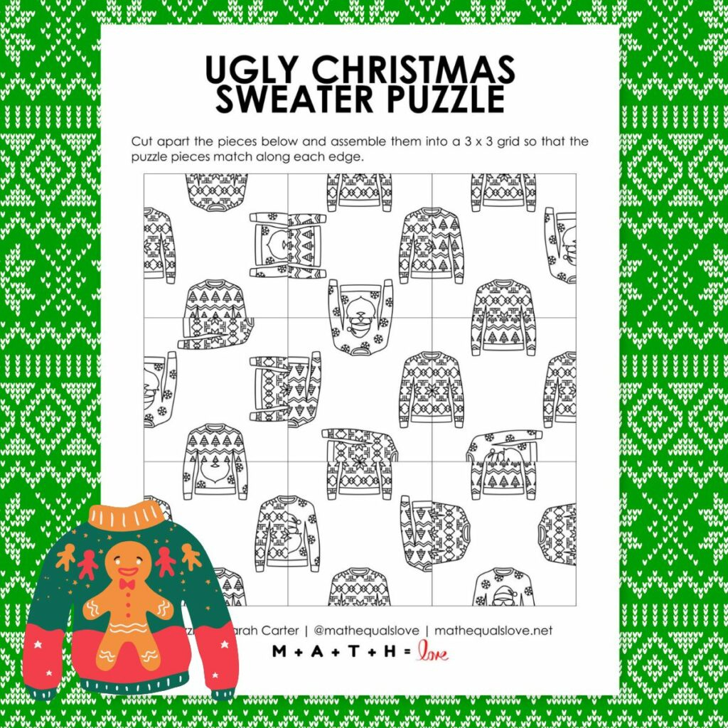 Ugly Christmas Sweater Square Edge Matching Puzzle | Math = Love with regard to Ugly Christmas Sweater Math Worksheets