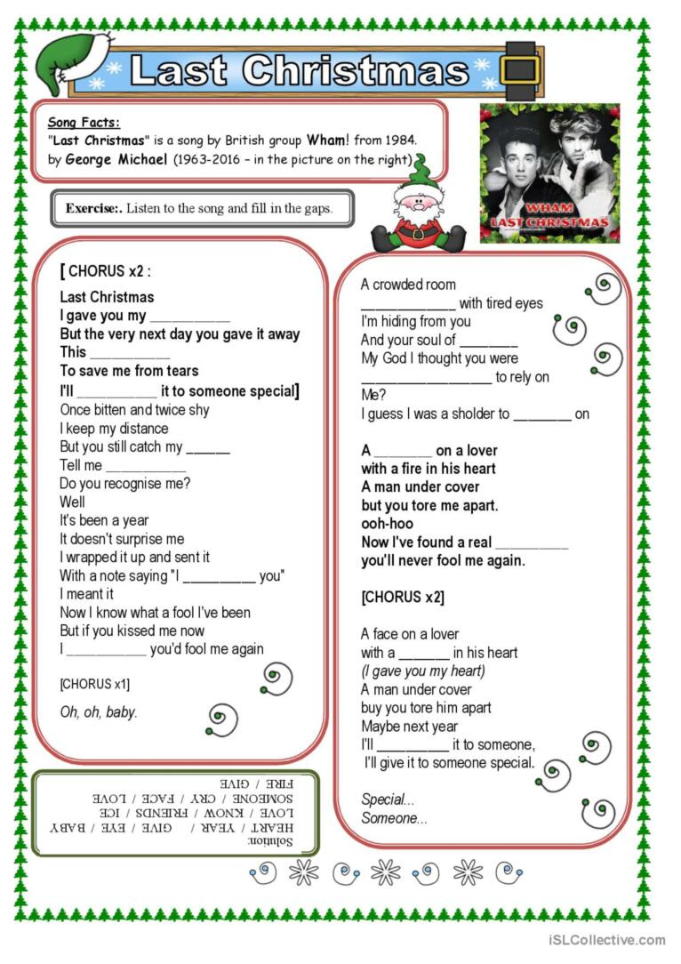 Wham-George Michael-Last Christmas (…: English Esl Worksheets Pdf for Last Christmas Song Worksheets
