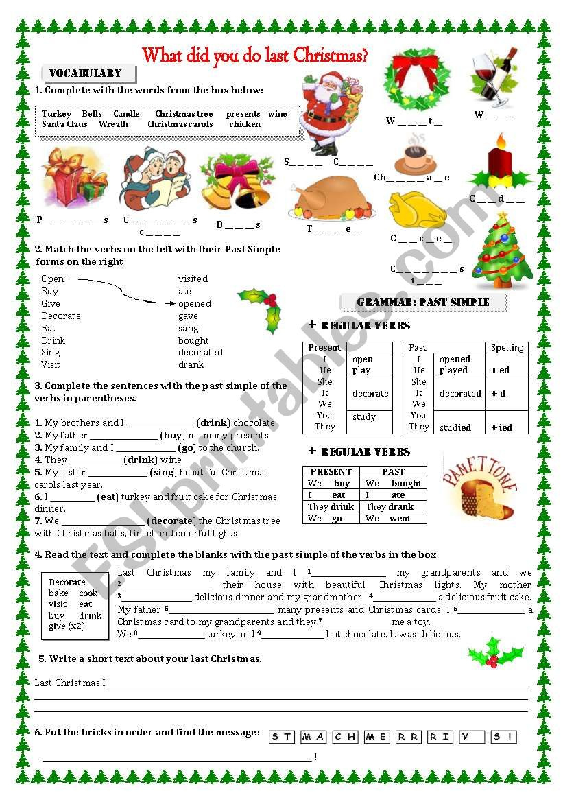 What Did You Do Last Christmas? - Esl Worksheetbomberito for What I Did Over Christmas Break Worksheets