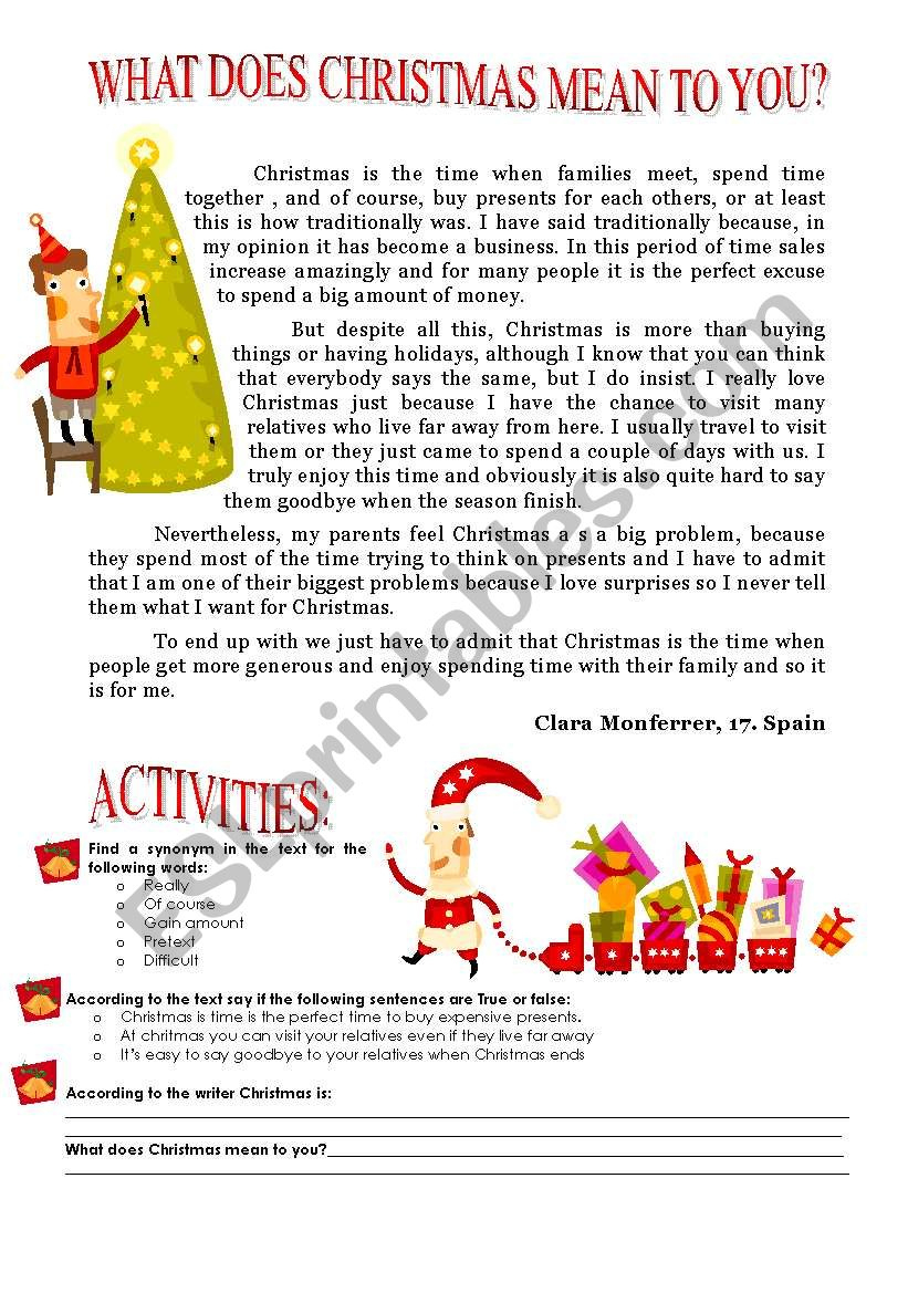 What Does Christmas Mean To You? - Esl Worksheetstupendam for What Does Christmas Mean To You Worksheets