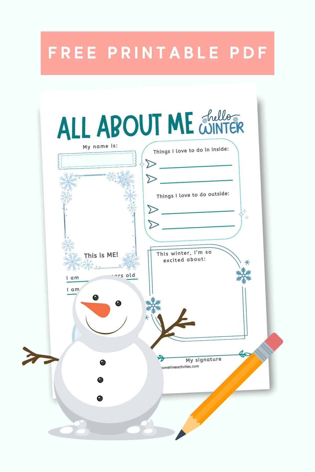 Winter All About Me - Free Printable Worksheet intended for Free Printable All About Me Christmas Worksheets