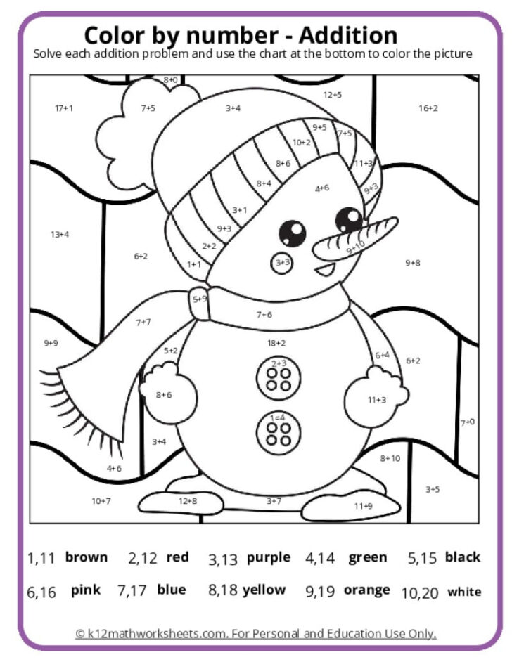 Color by Number Addition Christmas Worksheets Free Color by Number Addition Christmas Worksheets Free