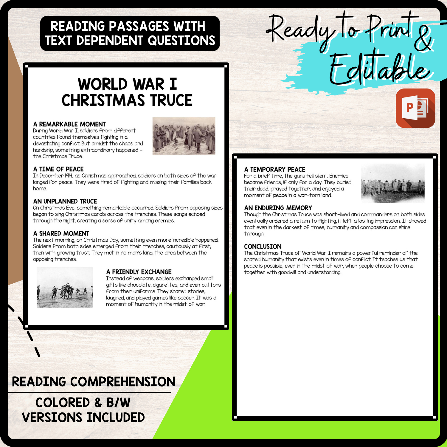 World War I Christmas Truce Reading Comprehension Worksheet with The World War 1 Christmas Truce Worksheets